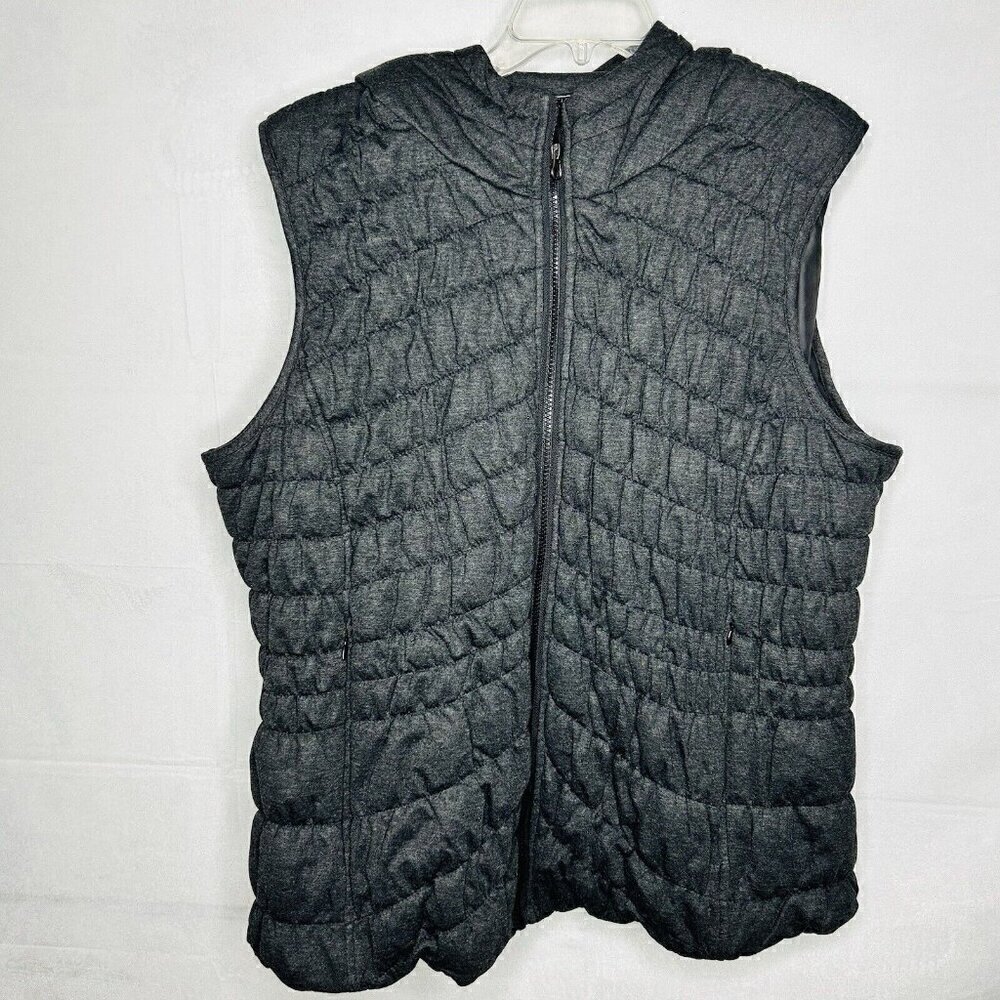 Bagatelle Collection Quilted Hoodie Vest Womens Plus 3X Dark Gray Full-Zip